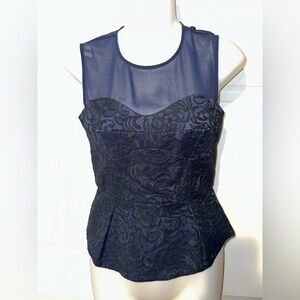 XXS BCBG MaxAzria Noemi Corset Peplum Blouse in Dark Navy shirt top